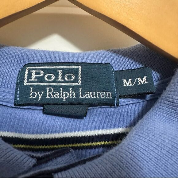 Men’s Polo by Ralph Lauren Light Blue, Black and Yellow Striped Polo Size Medium - Picture 4 of 4